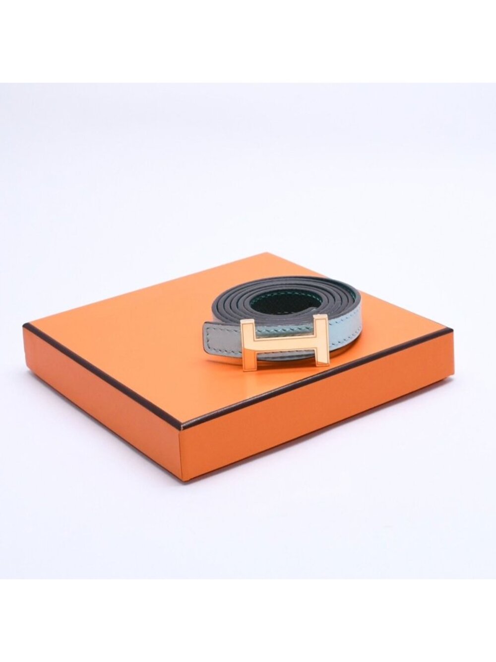 Hermes Belt Gold Leather Reversible Emerald Green